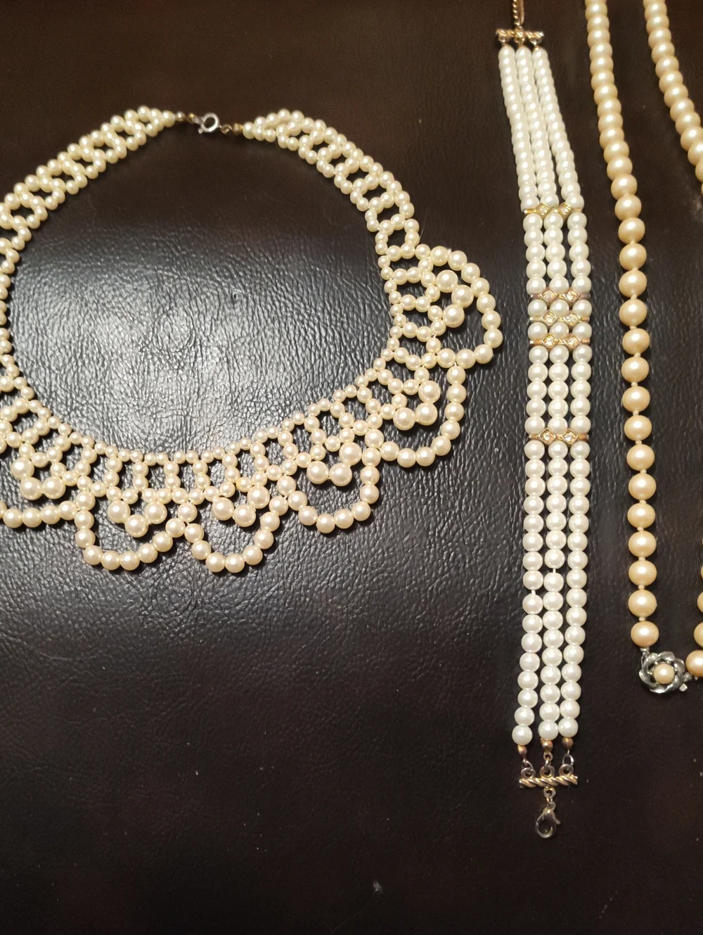Pearl Multi-Strand Statement Necklace and Bracelet Set - Cream Pearls - Picture 1 of 5